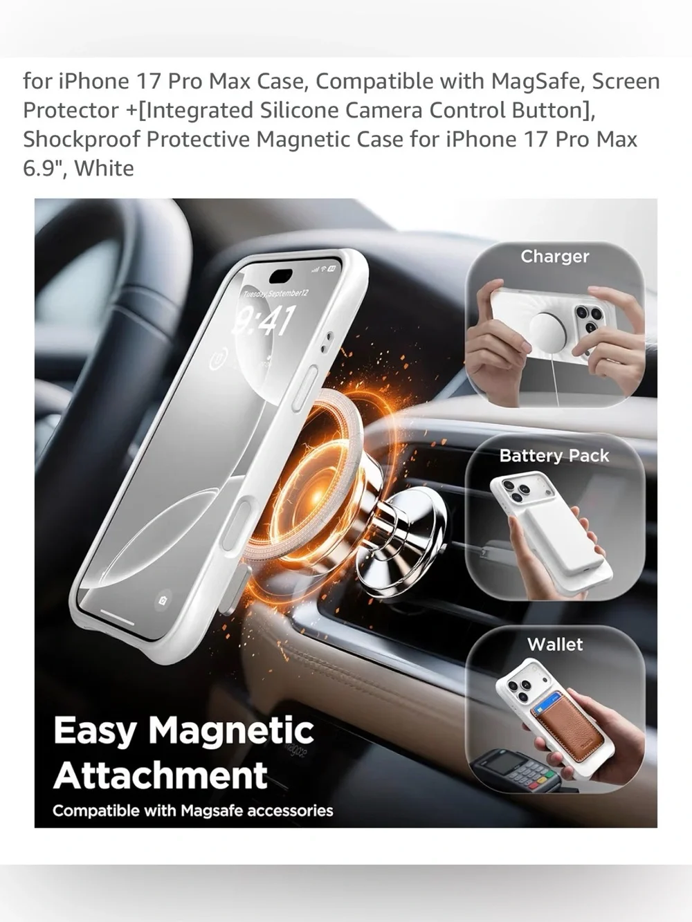 White iPhone 17 Pro Max Magnetic Shockproof Case with Screen Protector NEW
